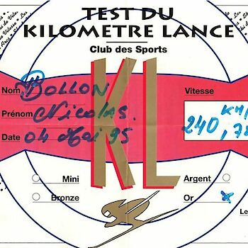 Certificat de vitesse au test de kilomètre lancé (1995)